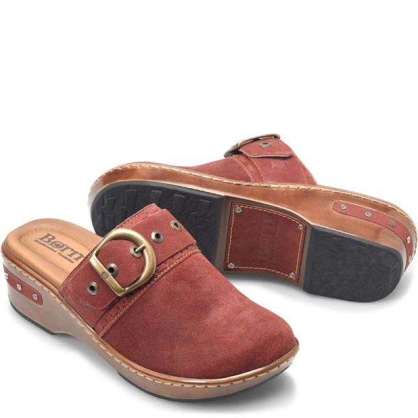 Born | Women's Banyan Clogs - Dark Brick Distressed (Red) | Quick Ship