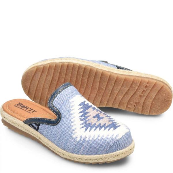 Born | Women's Gretta Clogs - Sea Blue Cotton Fabric (Multicolor) | Quick Ship