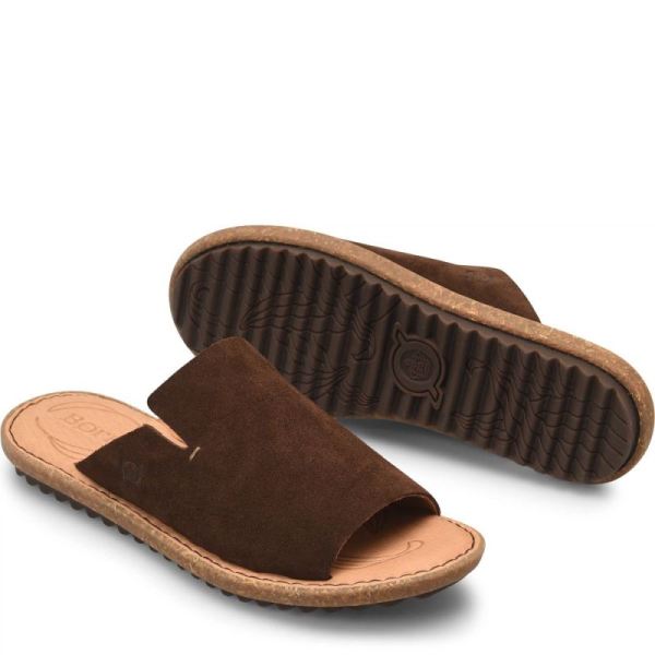 Born | Women's Mesilla Sandals - Dark Castagno Suede (Brown) | Quick Ship