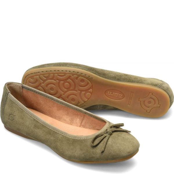 Born | Women's Brin Flats - Army Suede (Green) | Quick Ship
