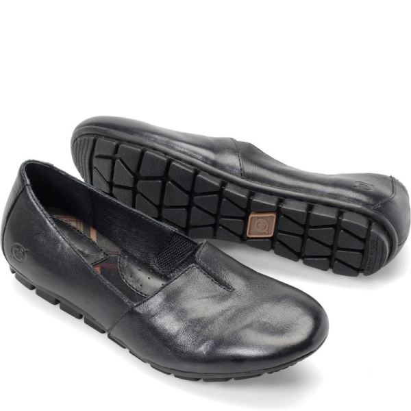 Born | Women's Sebra Flats - Black Leather (Black) | Quick Ship