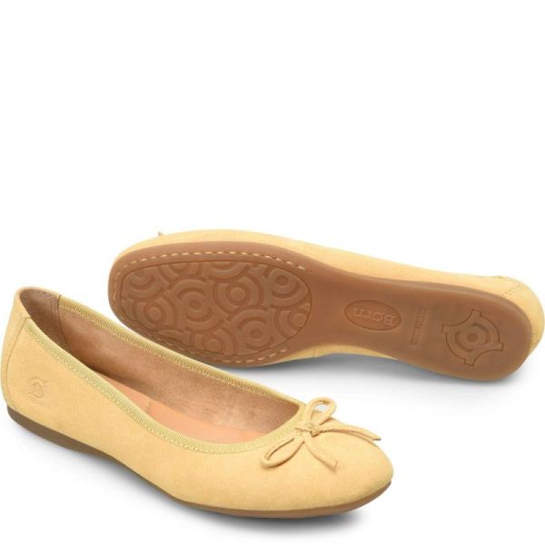 Born | Women's Brin Flats - Yellow Suede (Yellow) | Quick Ship