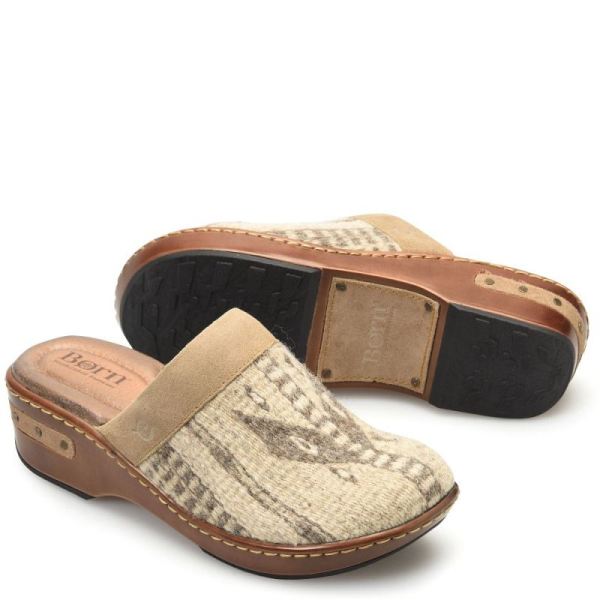 Born | Women's Bandy Blanket Clogs - Birch Blanket Combo (Tan) | Quick Ship
