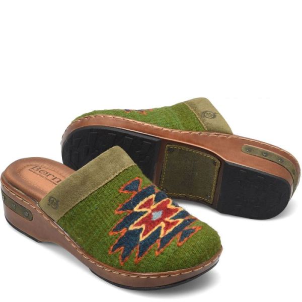 Born | Women's Bandy Blanket Clogs - Green Blanket Combo (Green) | Quick Ship