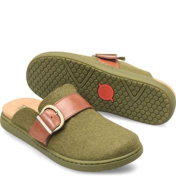 Born | Women's Lia Clogs - Dark Military Felt Combo (Green) | Quick Ship