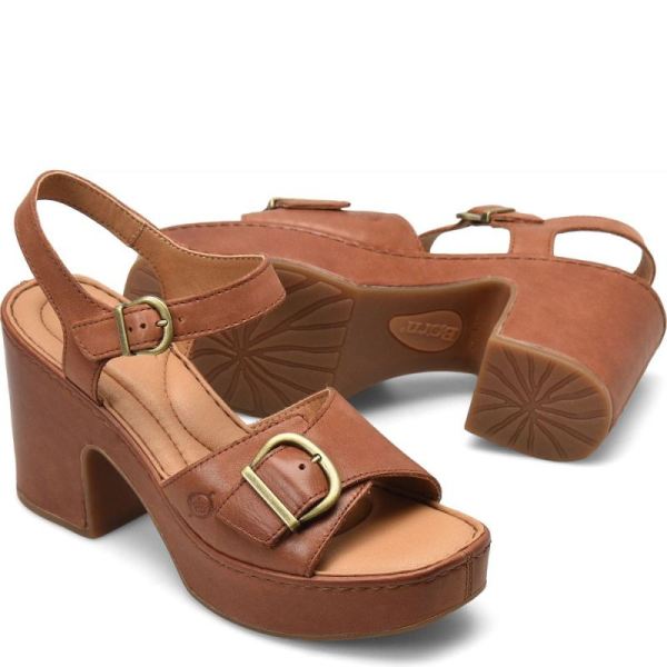 Born | Women's Browyn Sandals - Cognac With Leather Wrap (Brown) | Quick Ship