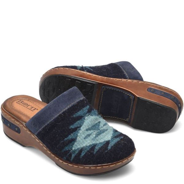Born | Women's Bandy Blanket Clogs - Indigo Blanket Combo (Blue) | Quick Ship
