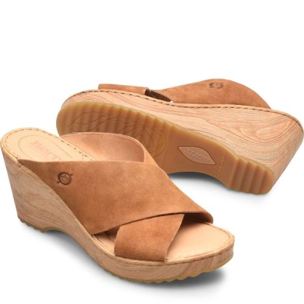 Born | Women's Nora Sandals - Tan Camel Suede (Brown) | Quick Ship