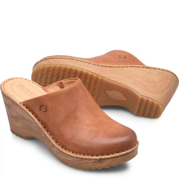 Born | Women's Natalie Clogs - Tan Camel Distressed (Brown) | Quick Ship