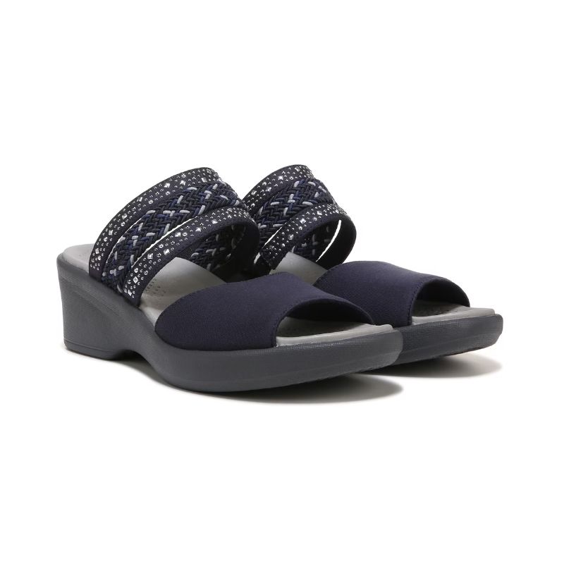 Bzees Women's Fireworks Slide Wedge Sandal-Navy Blue Fabric | Canada Outlet