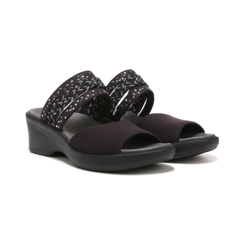 Bzees Women's Fireworks Slide Wedge Sandal-Black Woven Fabric | Canada Outlet