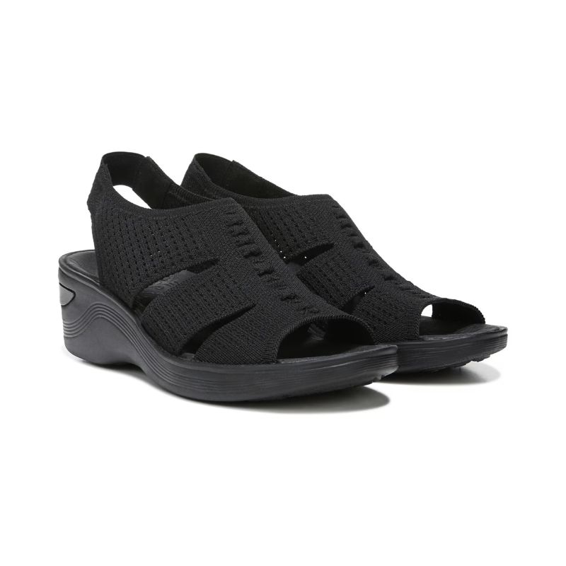 Bzees Women's Double Up Slingback Wedge Sandal-Black Knit | Canada Outlet