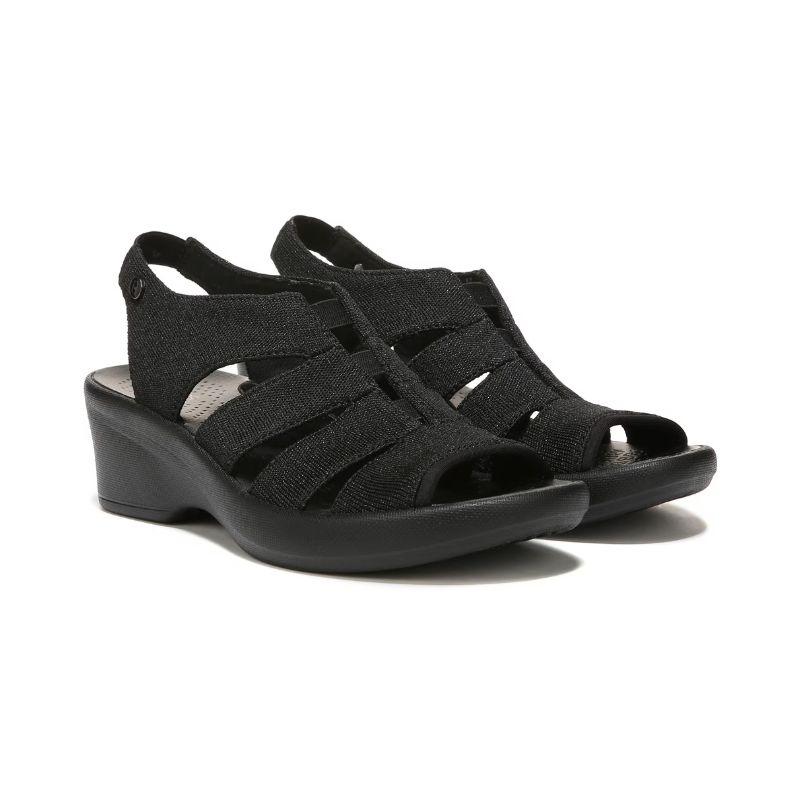 Bzees Women's Finale Peep Toe Sandal-Black Shimmer Fabric | Canada Outlet