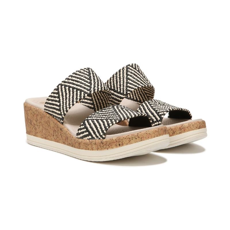 Bzees Women's Resort Wedge Sandal-Black Multi Raffia Fabric | Canada Outlet