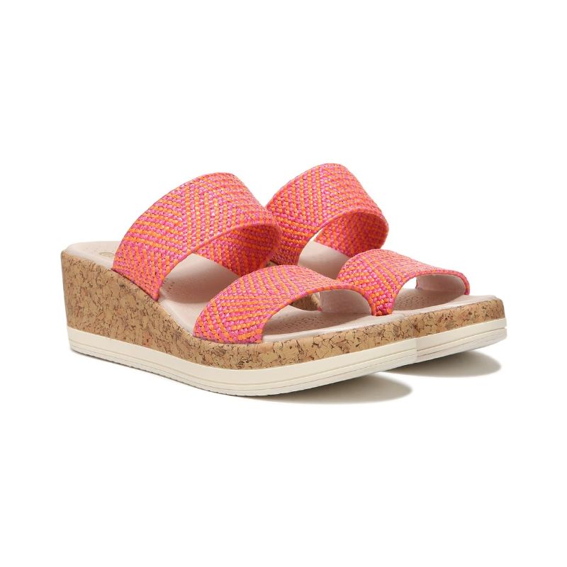 Bzees Women's Resort Wedge Sandal-Pink Orange Raffia Fabric | Canada Outlet