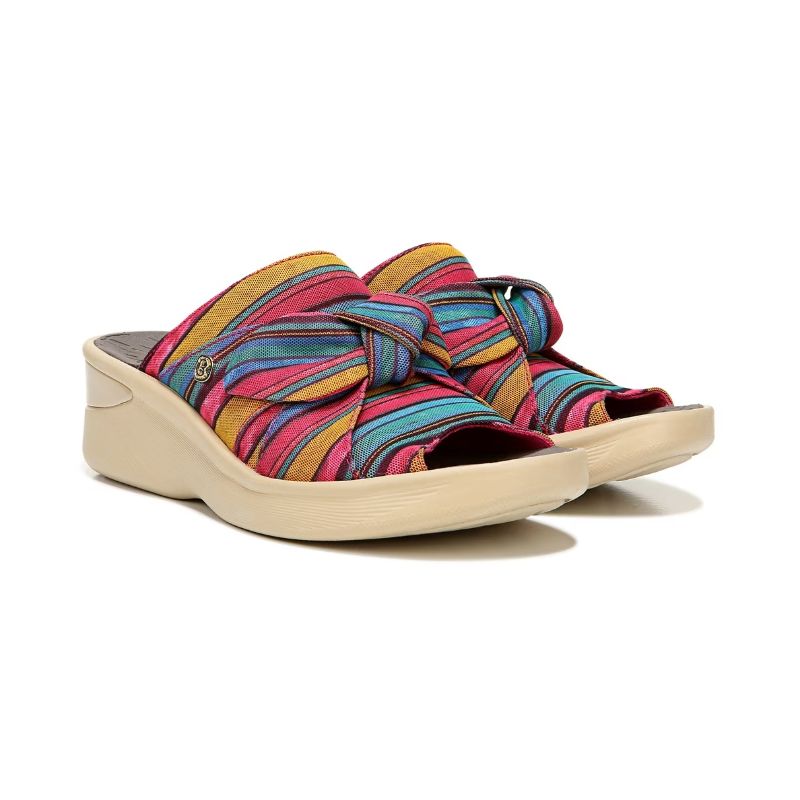 Bzees Women's Smile Wedge Sandal-Raspberry Stripe Fabric | Canada Outlet