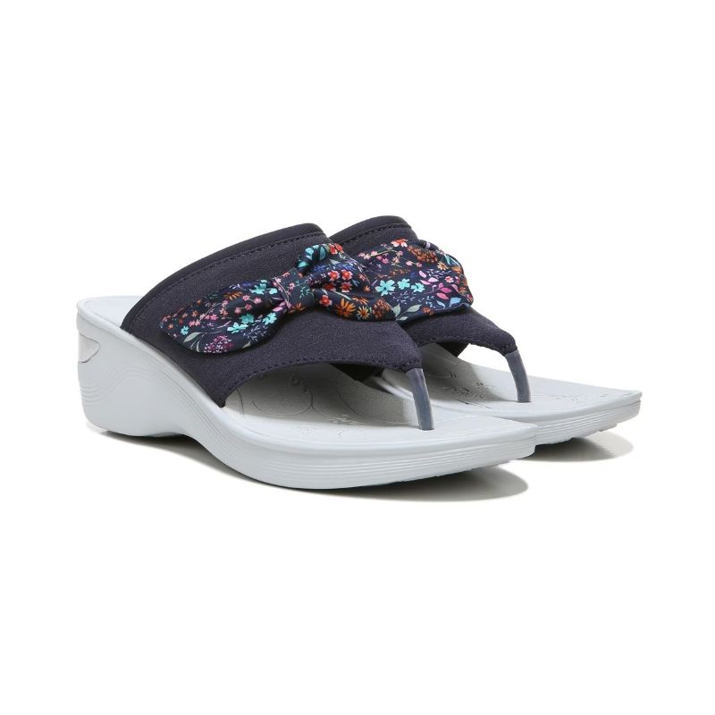 Bzees Women's Dancing Queen Flip Flop Wedge Sandal-Navy Ditsy Floral Print | Canada Outlet