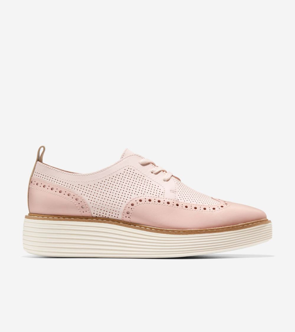 Cole Haan Free Shipping Women's OriginalGrand Platform Wingtip Oxford - Rosewater-Rose Smoke-Ivory