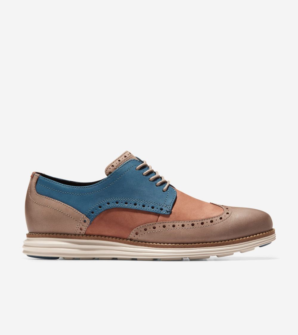 Cole Haan Free Shipping Men's OriginalGrand Wingtip Oxford - Dark Sequoia-Irish Coffee-Ensign Blue