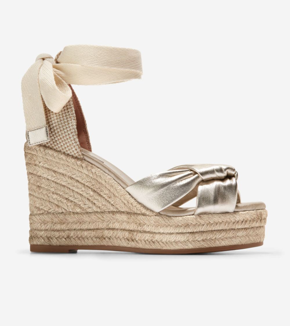 Cole Haan Free Shipping Women's Cloudfeel Hampton Wedge Sandals - Soft Gold-Natural Canvas