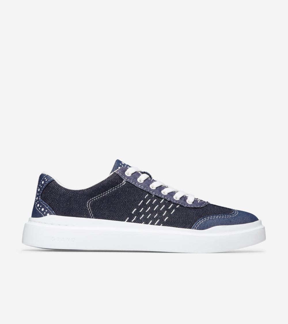 Cole Haan Free Shipping Women's GrandPro Rally Canvas T-Toe Sneaker - Blue Denim-Optic White