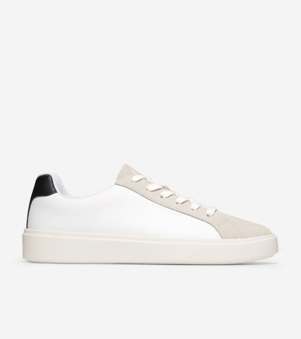 Cole Haan Free Shipping Women's Grand Crosscourt Daily Sneakers - Optic White-Birch Suede-Black