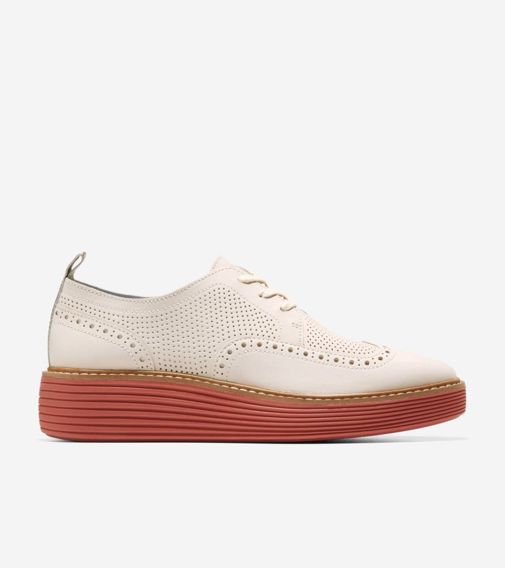Cole Haan Free Shipping Women's OriginalGrand Platform Wingtip Oxford - Egret-Cinnabar