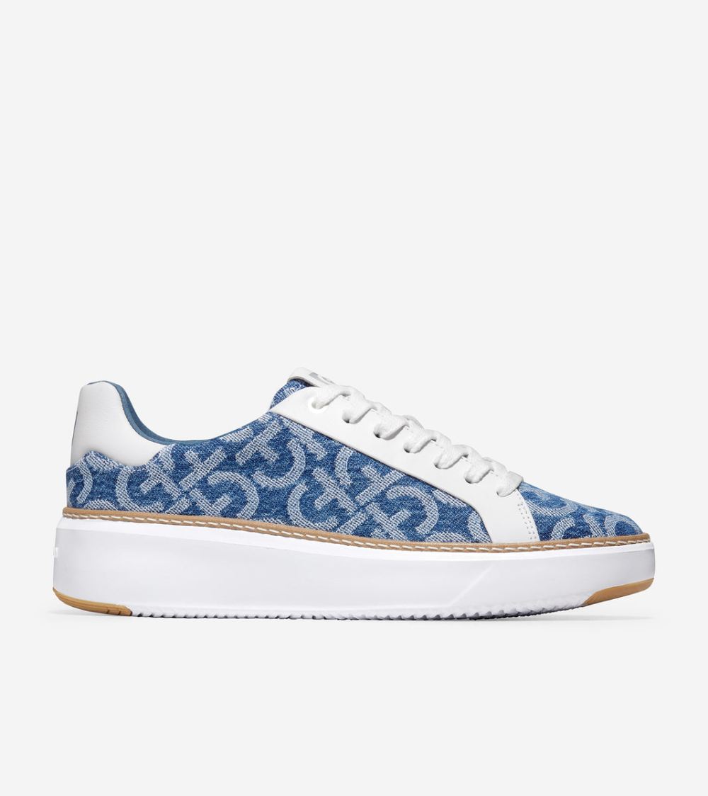 Cole Haan Free Shipping Women's GrandPro Topspin Sneaker - Monogram Denim Jacquard-Optic White