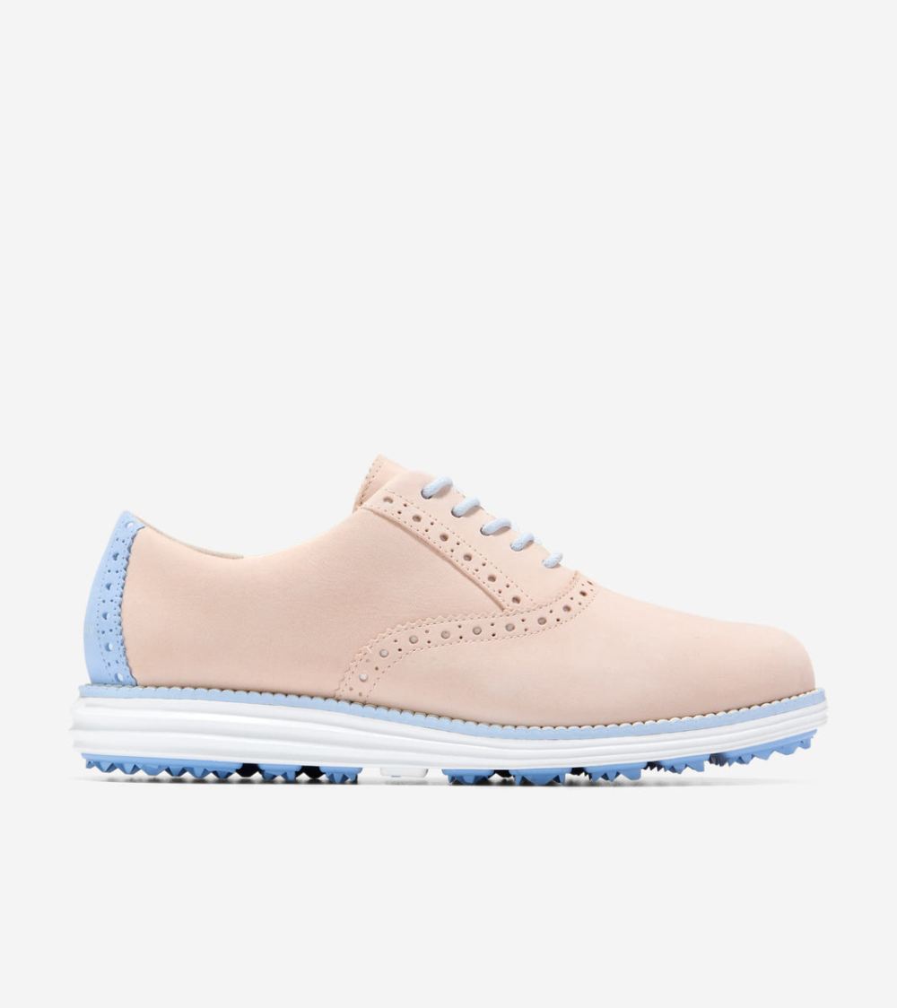 Cole Haan Free Shipping Women's OriginalGrand Waterproof Shortwing Golf Shoes - Bleached Tan-Vista Blue