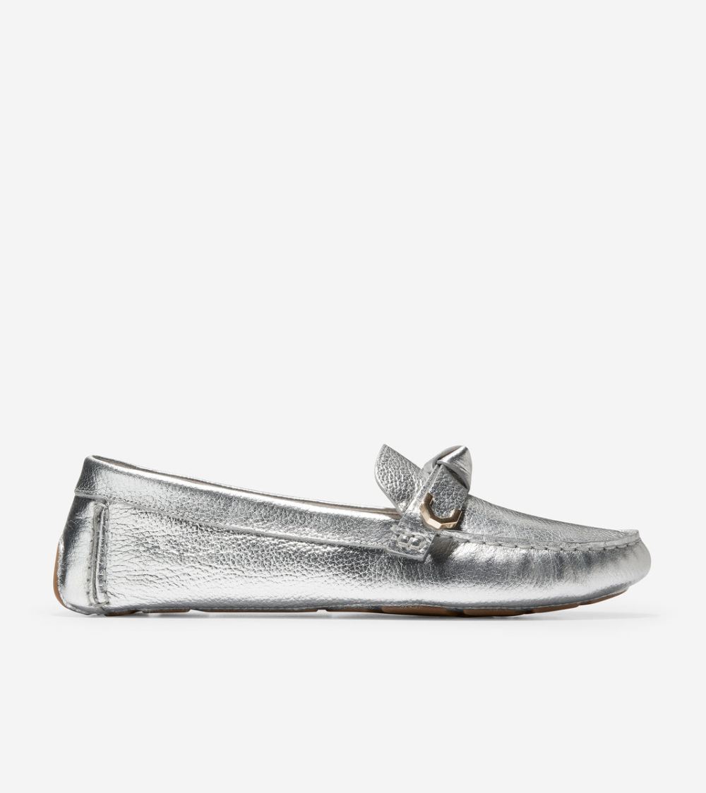 Cole Haan Free Shipping Women's Evelyn Bow Driver - Silver Leather