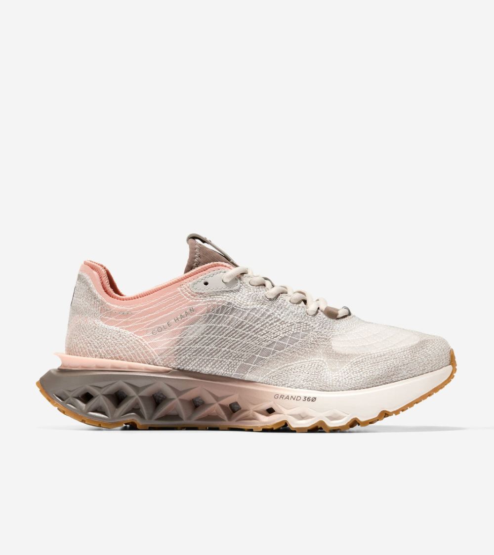 Cole Haan Free Shipping Men's 5.ZEROGRAND Embrostitch Running Shoes - Ivory-Rose Cloud-Irish Coffee