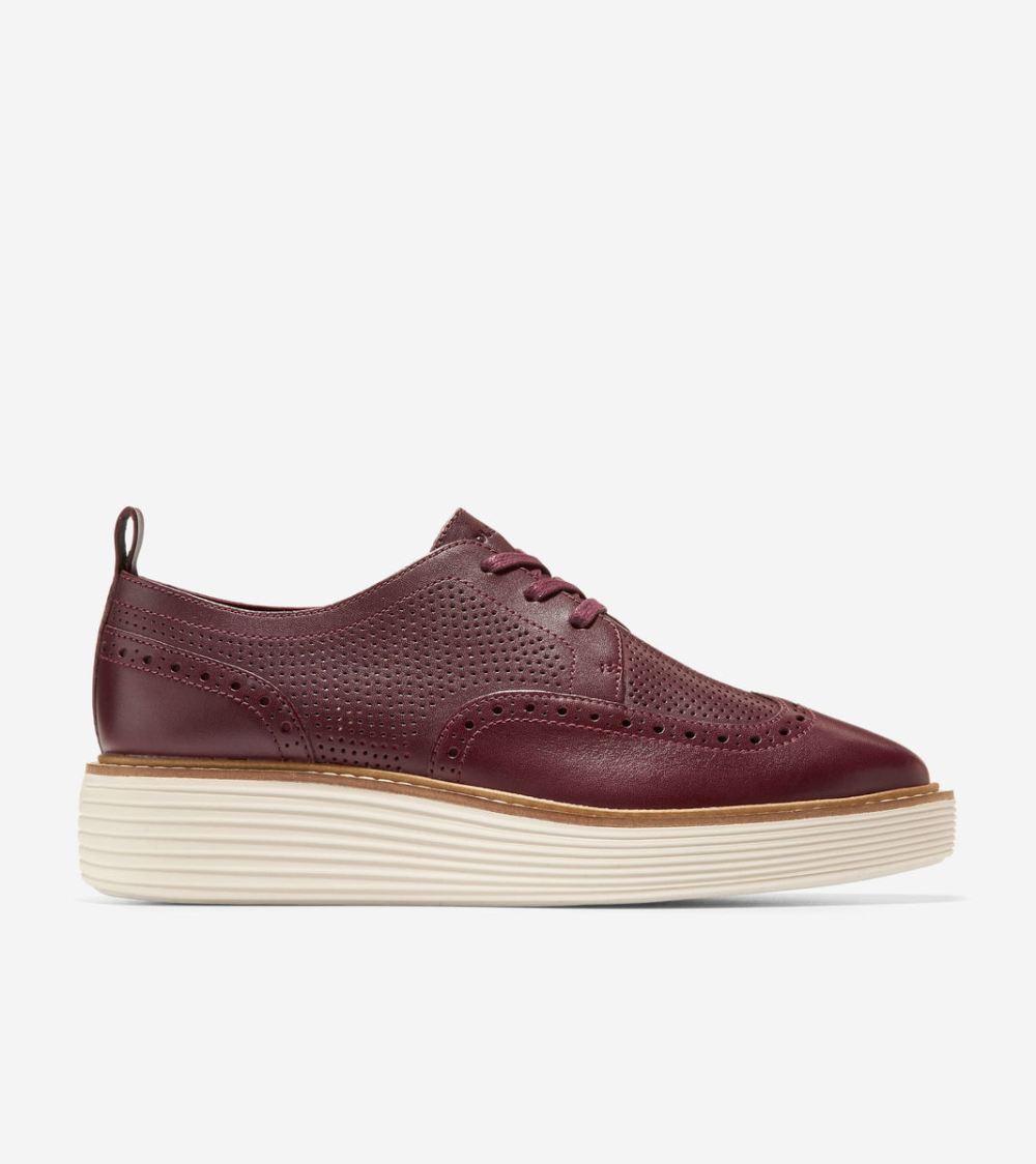 Cole Haan Free Shipping Women's OriginalGrand Platform Wingtip Oxford - Bloodstone-Ivory
