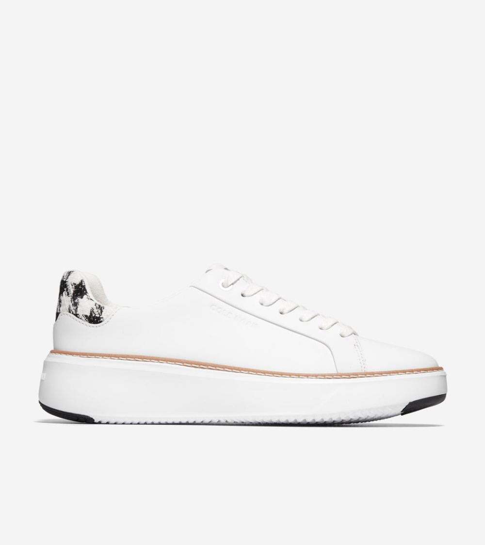 Cole Haan Free Shipping Women's GrandPro Topspin Sneaker - Optic White-Metallic Houndstooth