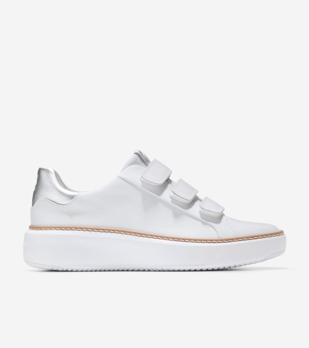Cole Haan Free Shipping Women's GrandPro Topspin Triple Strap Sneakers - Optic White-Silver