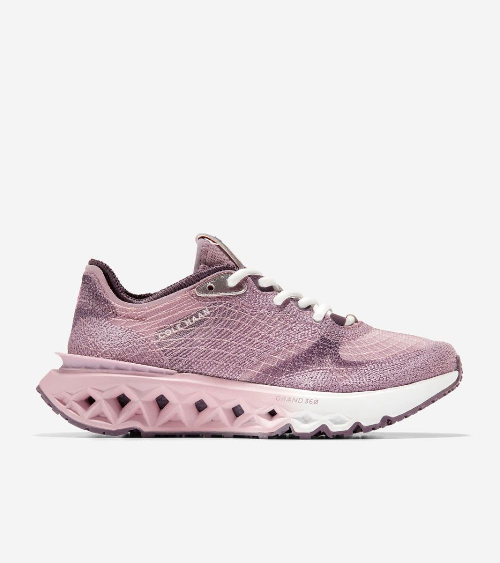 Cole Haan Free Shipping Women's 5.ZEROGRAND Embrostitch Running Shoes - Mauve-Plum Purple-Optic White