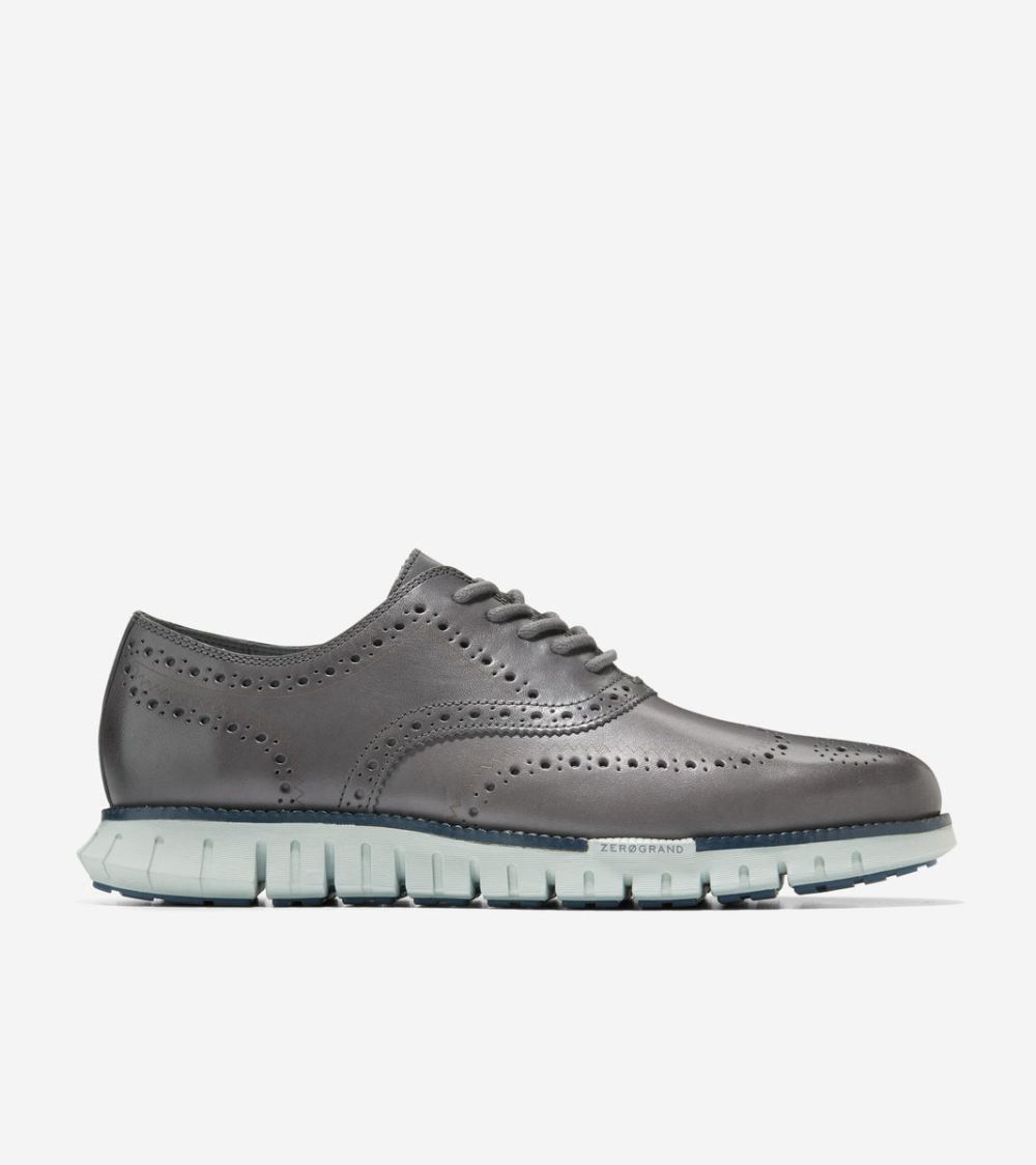 Cole Haan Free Shipping Men's ZEROGRAND Remastered Wingtip Oxfords - Tornado Gray-Cloud Blue