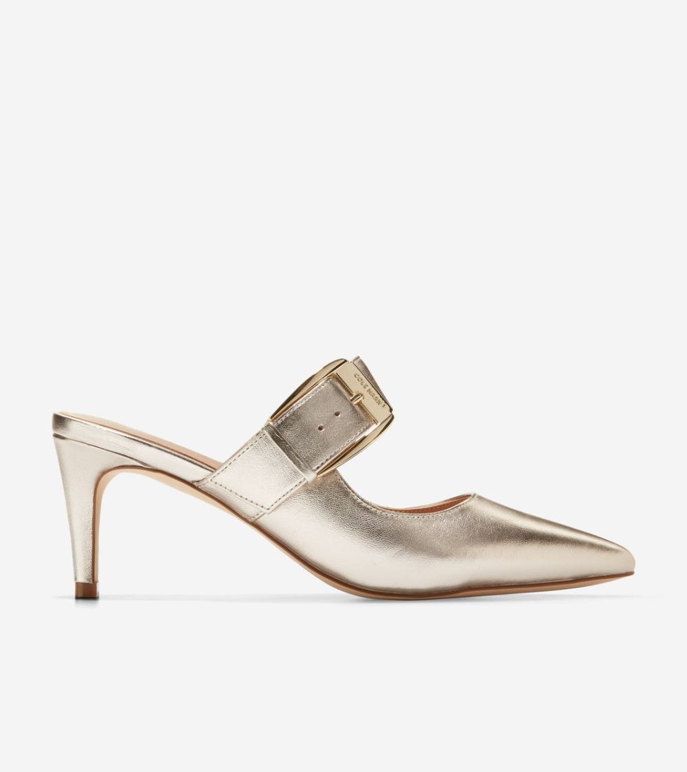 Cole Haan Free Shipping Women's Vandam Heeled Buckle Mule - Gold