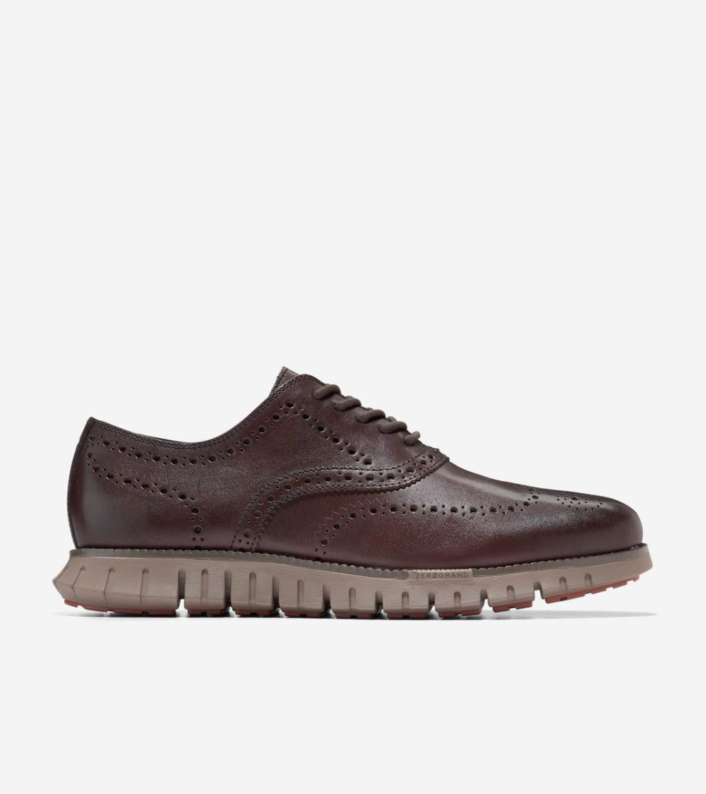 Cole Haan Free Shipping Men's ZEROGRAND Remastered Wingtip Oxfords - Dark Chocolate Brown-Irish Coffee