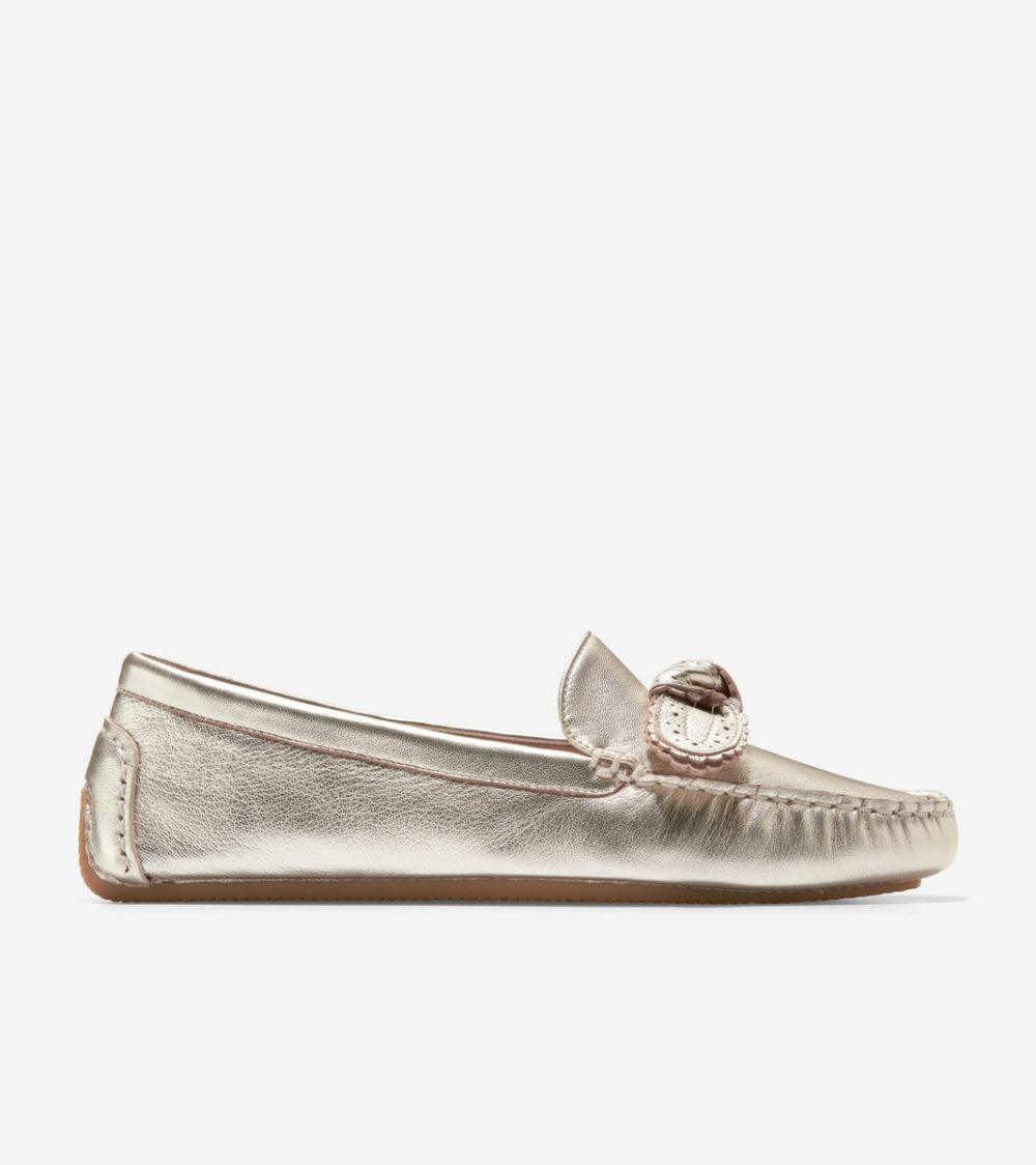 Cole Haan Free Shipping Women's Bellport Bow Drivers - Soft Gold