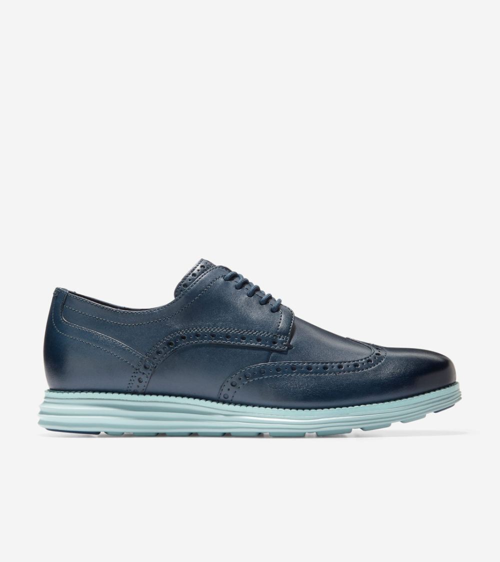 Cole Haan Free Shipping Men's OriginalGrand Wingtip Oxfords - Blue Wing Teal-Cloud Blue