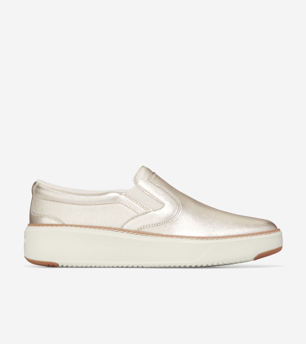 Cole Haan Free Shipping Women's GrandPro Topspin Slip-On Sneaker - Gold Talca-Ivory