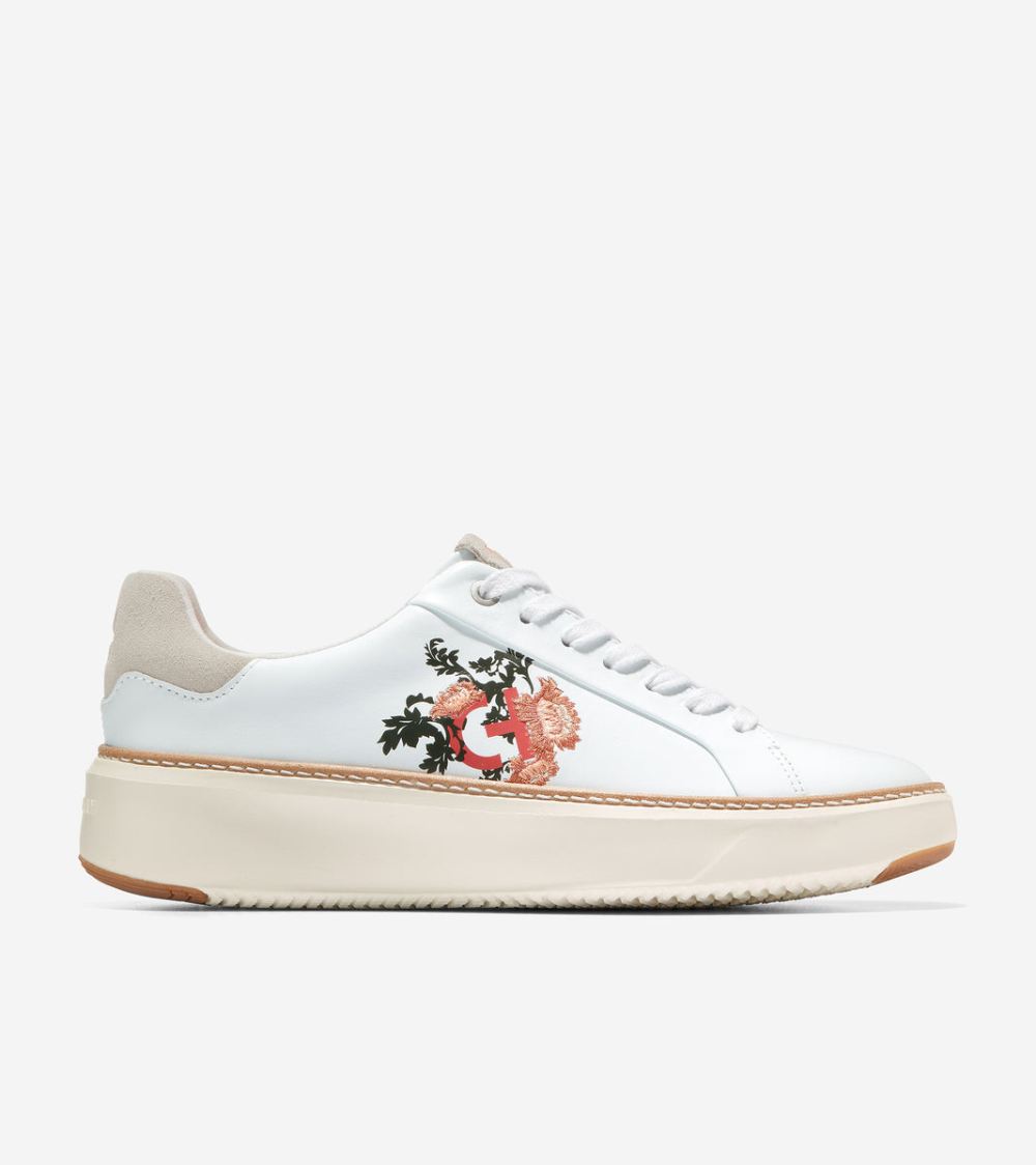 Cole Haan Free Shipping Women's GrandPro Topspin Sneaker - White-Ivory-Floral Print