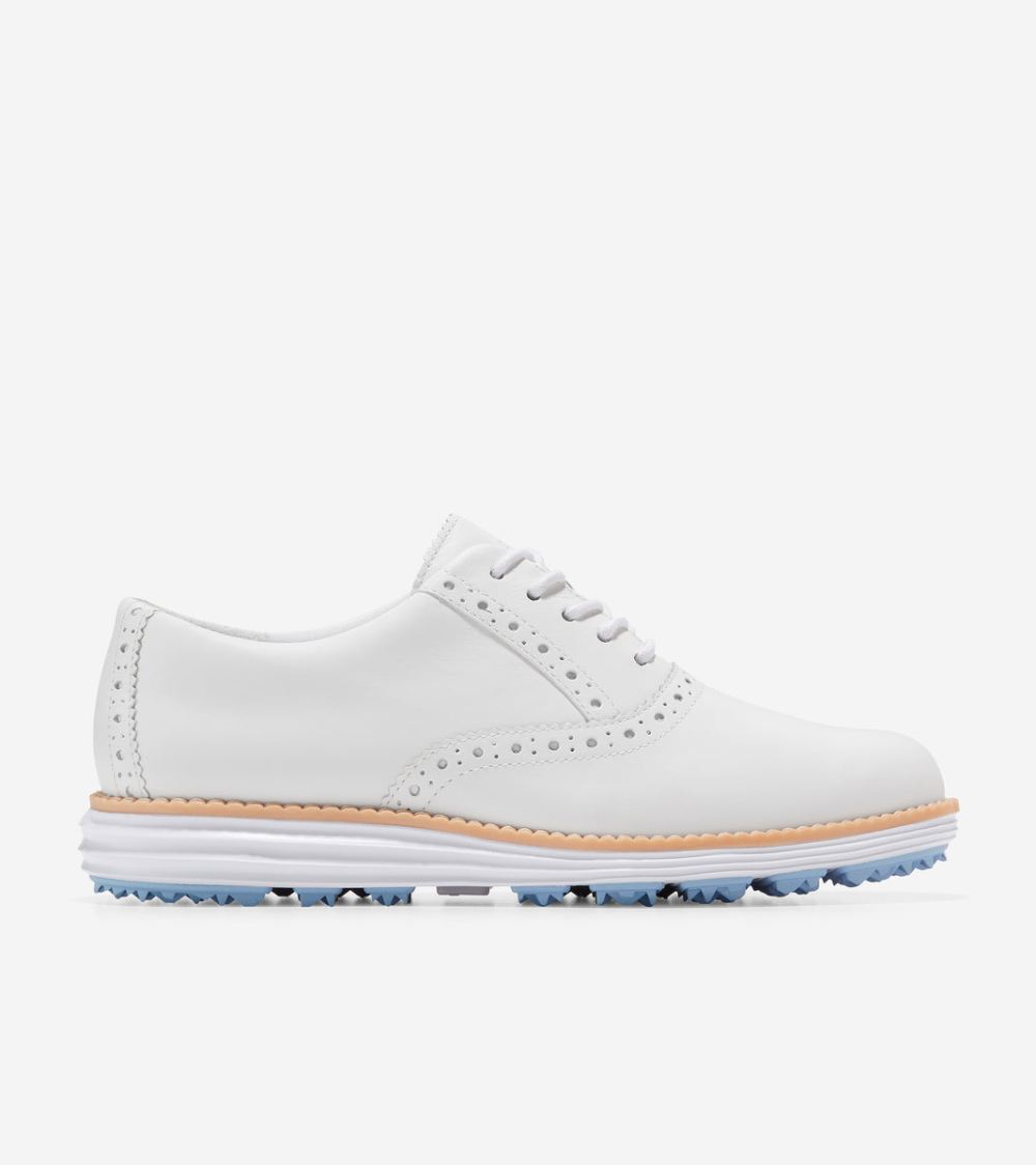 Cole Haan Free Shipping Women's OriginalGrand Shortwing Golf Shoe - Optic White-Blue Bell