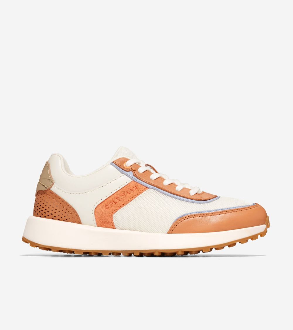 Cole Haan Free Shipping Women's GrandPro Wellesley Running Sneaker - Ivory-Nylon-Natural Tan-Tangerine Suede