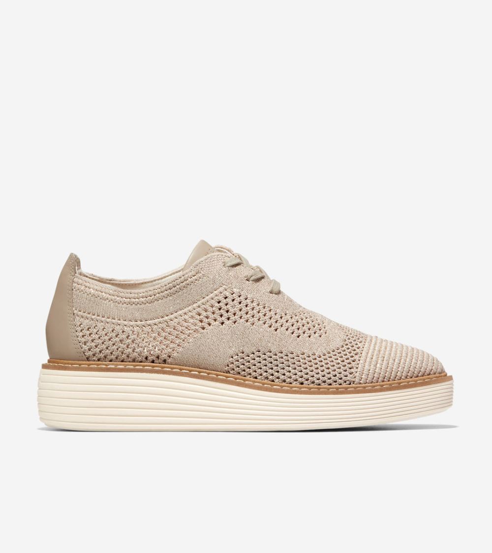 Cole Haan Free Shipping Women's OriginalGrand Platform Wingtip Oxford - Rye Knit-Ivory Stitchlite