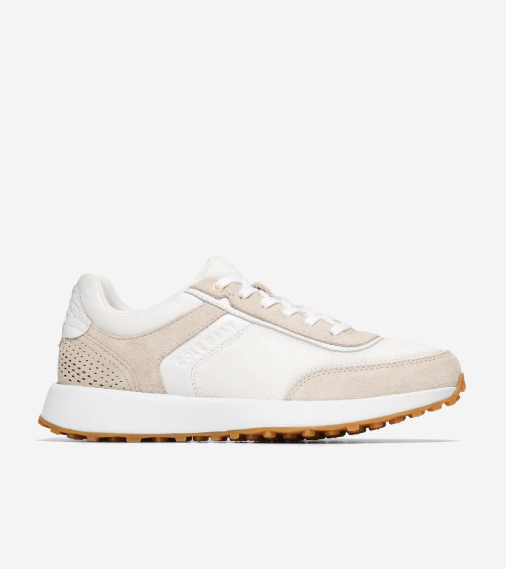Cole Haan Free Shipping Women's GrandPro Wellesley Running Sneaker - Optic White-Nylon-Birch Suede