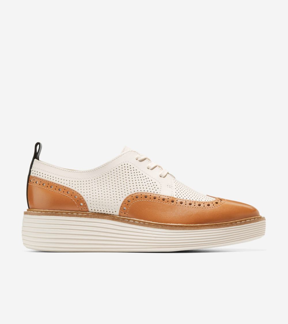 Cole Haan Free Shipping Women's OriginalGrand Platform Wingtip Oxford - Pecan-Ivory