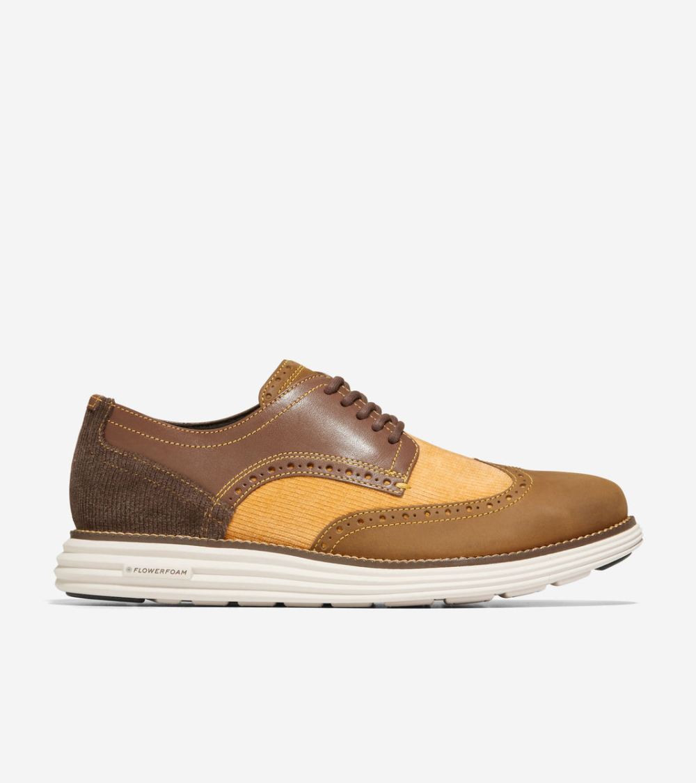 Cole Haan Free Shipping Men's OriginalGrand Wingtip Oxfords - Chestnut-Golden Toffee-Ivory