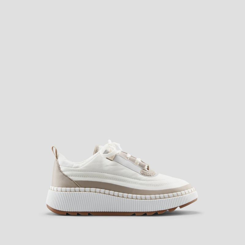 Women's Cougar Sayah Luxmotion Nylon and Suede Waterproof Sneaker-White-Taupe