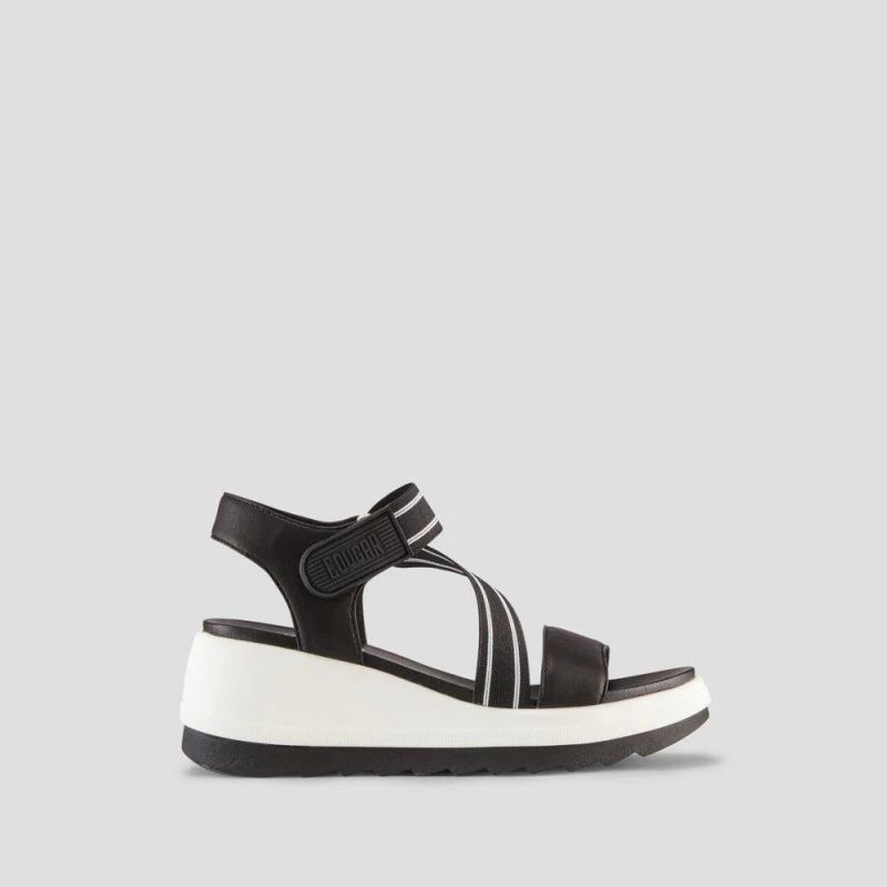 Women's Cougar Hibiscus Leather Wedge Water-Repellent Sandal-Black